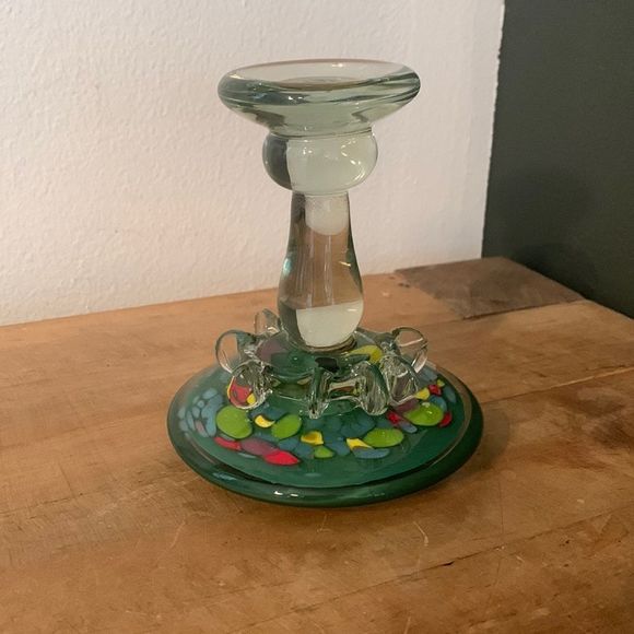 Hand Blown Glass Mid-Century Pillar Candle Holder